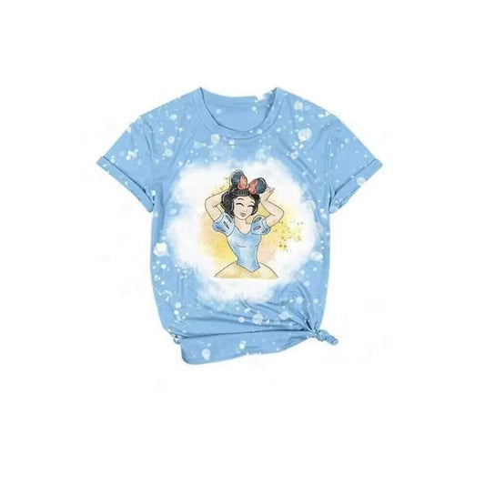 custom S cartoon princess blue short sleeve girls top