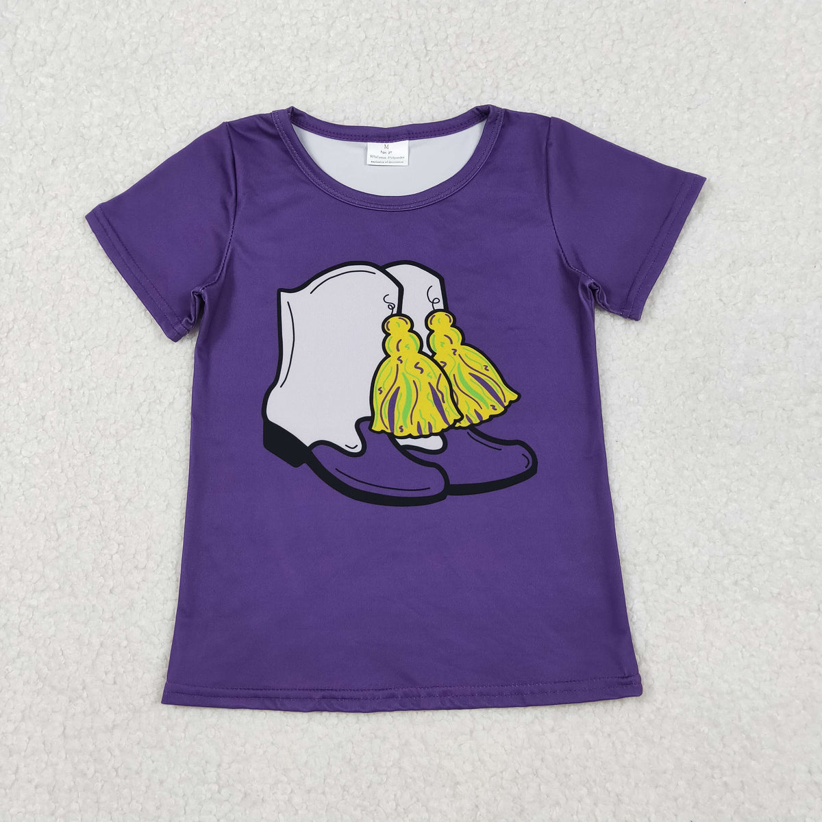 GT1254 Mardi Gras boots purple short sleeve girls top