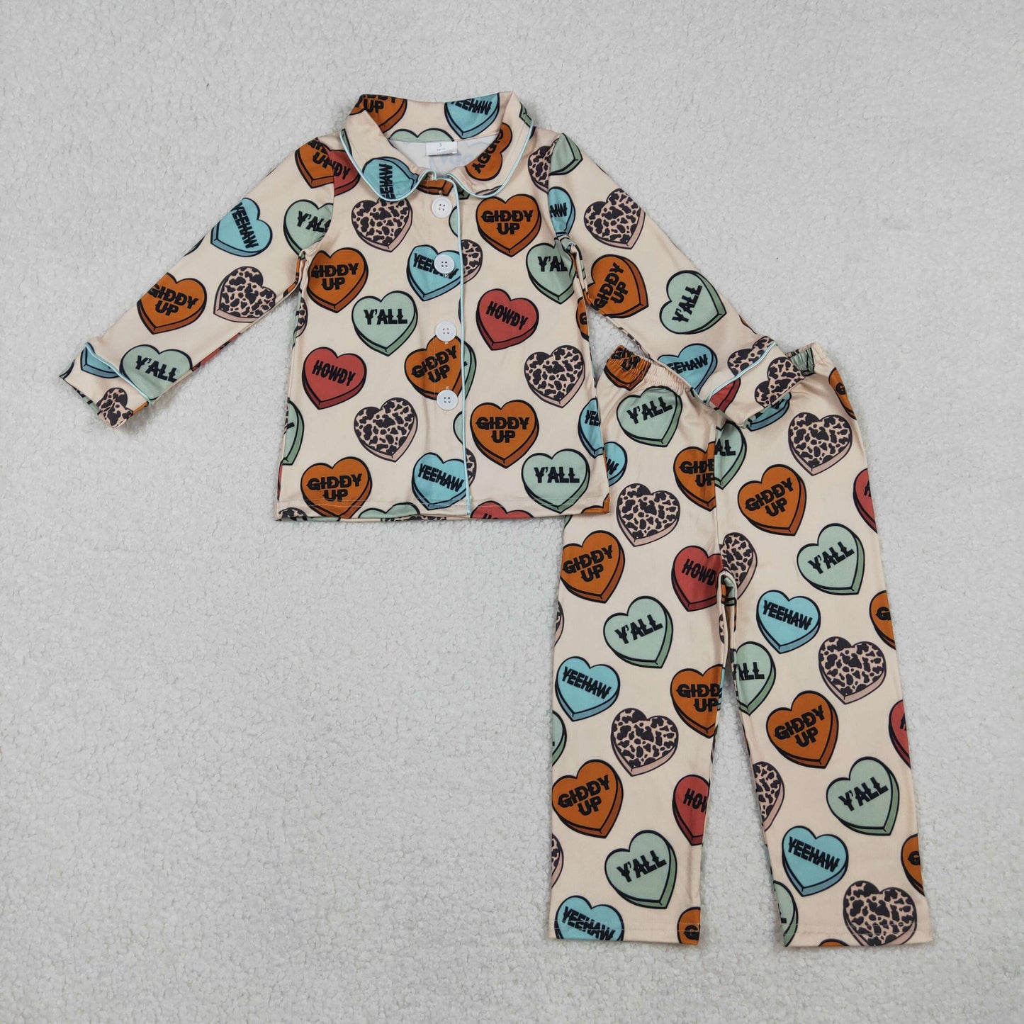 BLP1284 Valentine's Day heart howdy long sleeve pants boys pajamas