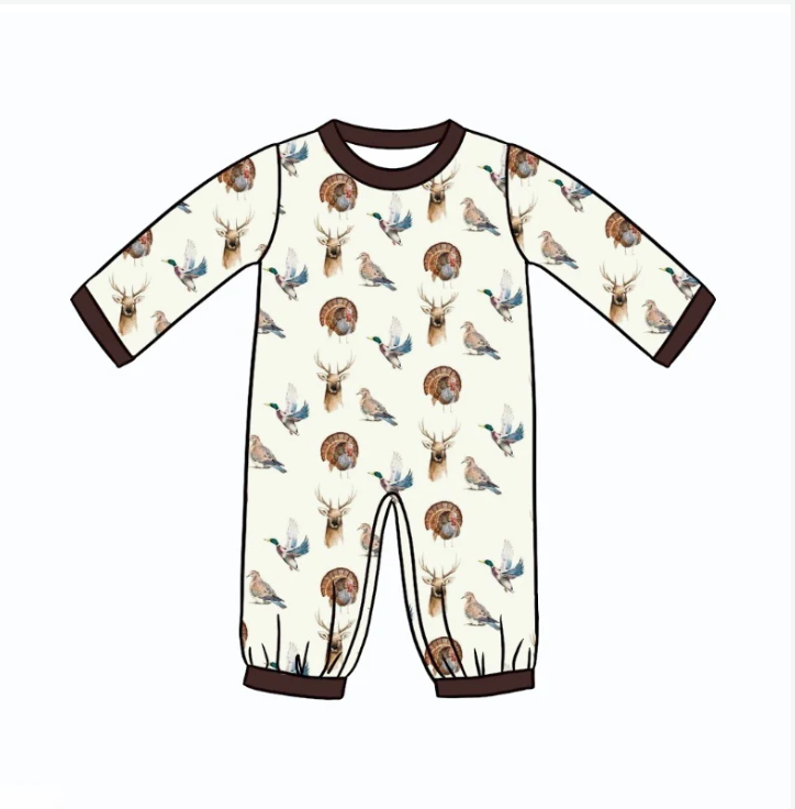 custom Hunting turkey mallard deer long sleeve boys romper