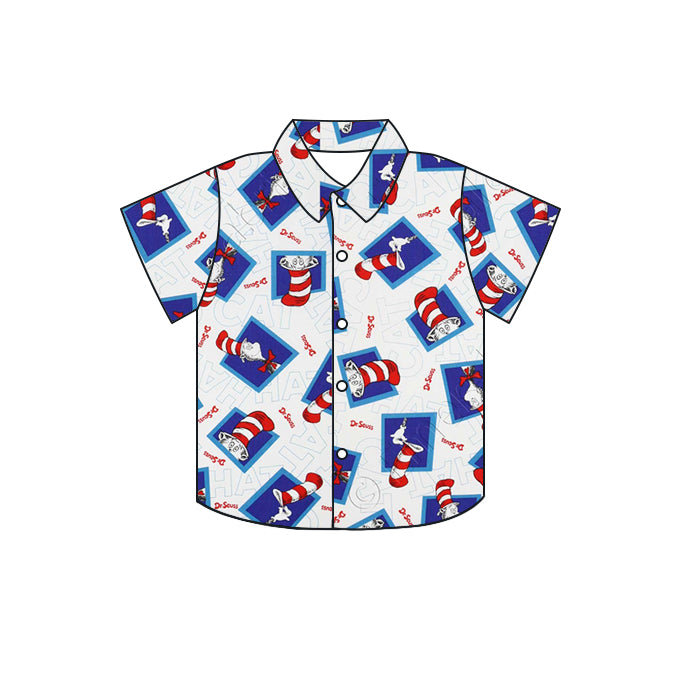 custom moq 3 Christmas cartoon Dr blue short sleeve boys top