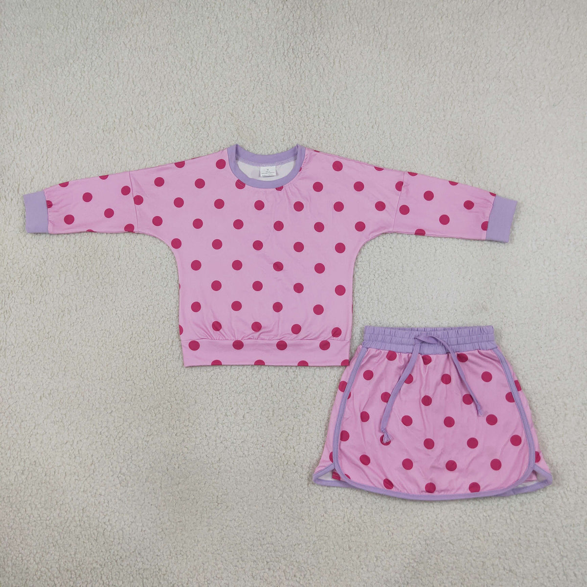 GLD1763 Hot Pink Dot Pink Long Sleeve Shorts Girls Set