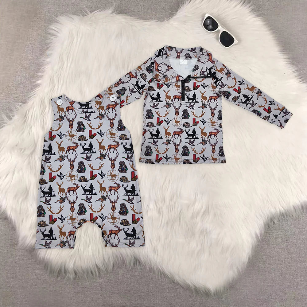 hunting deer dog mallard top/romper RTS sibling clothes