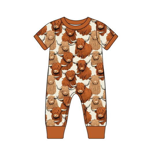 preorder Highland Cow Brown Short Sleeve Boys Romper