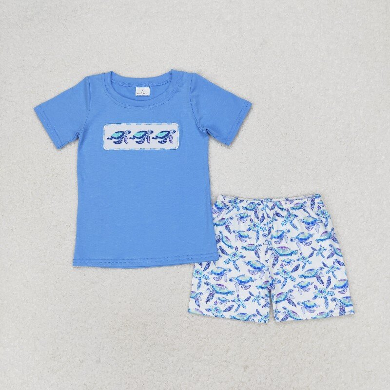 BSSO0916 tortoise blue short sleeve shorts boys set