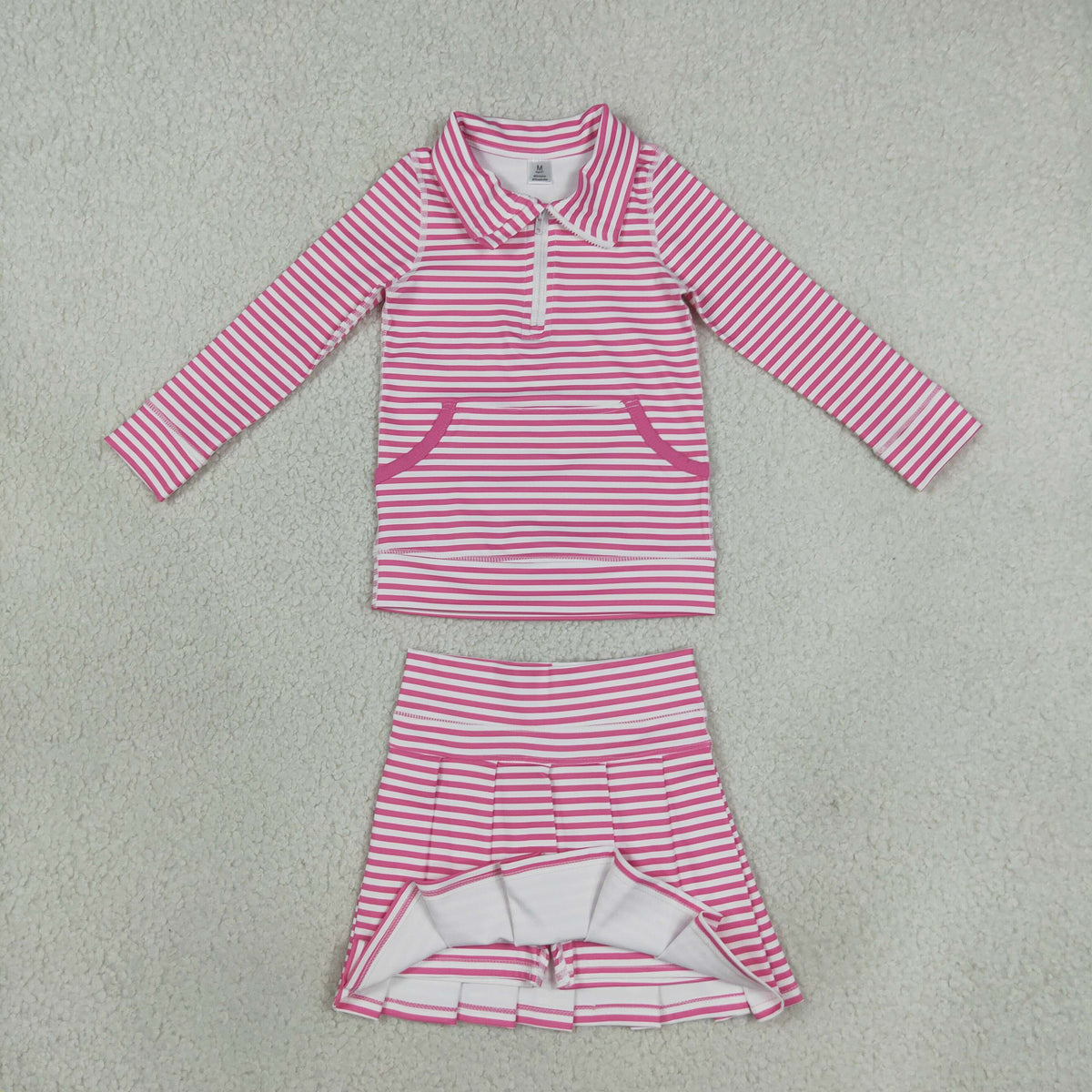 GLD1699 Yoga Pink Striped Long Sleeve Skorts Girls Set