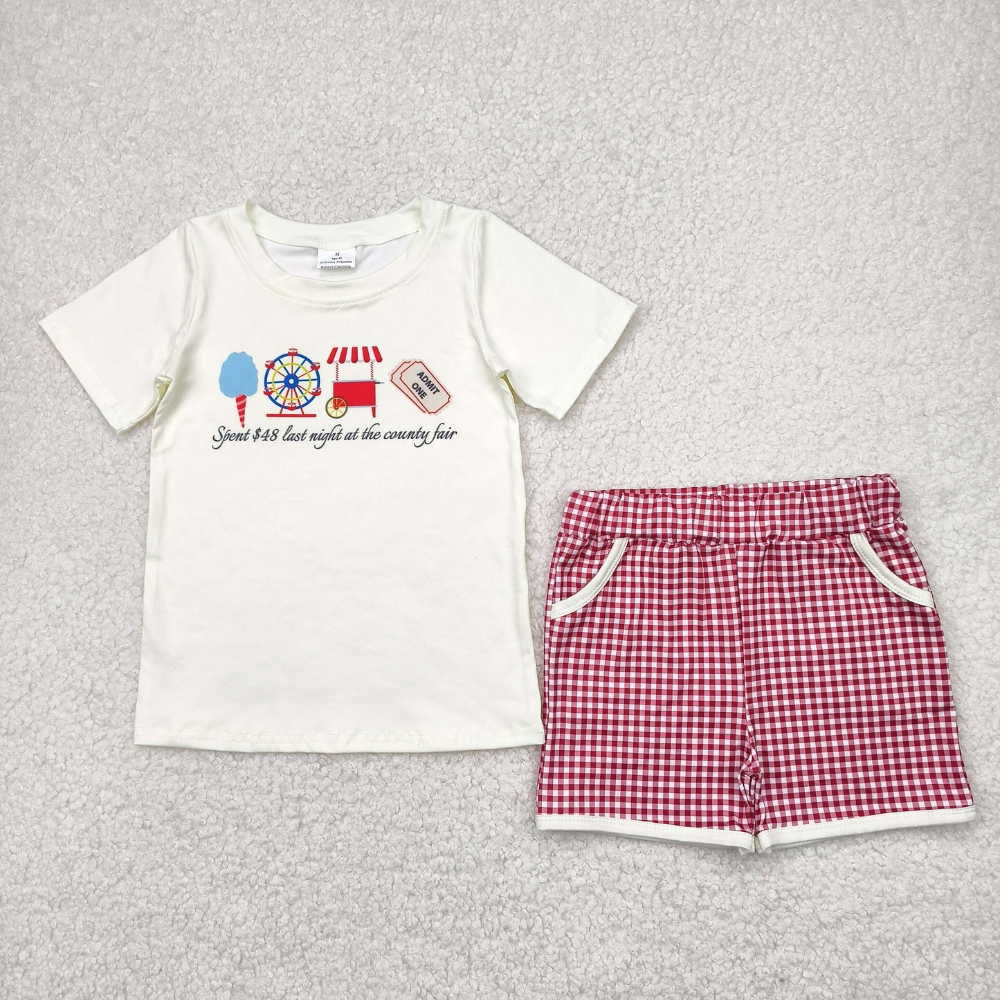 BSSO1468 spent $48 last night at the country fair short sleeve red checkered boys set