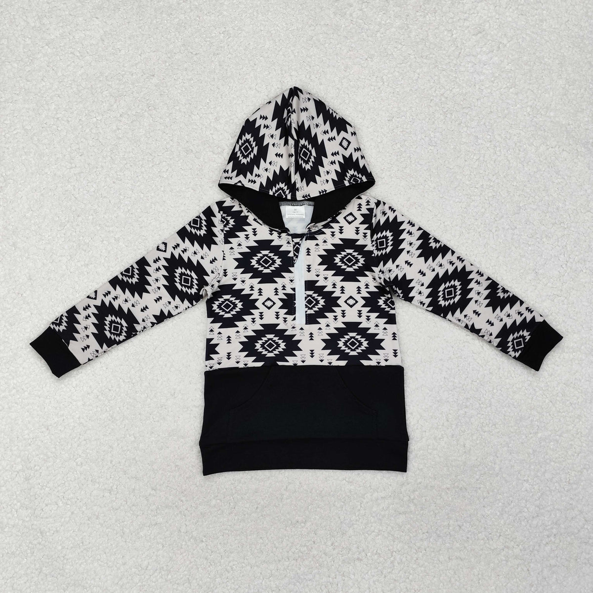 BT0907 Western Aztec black pocket hoodie zipper long sleeve boys pullover