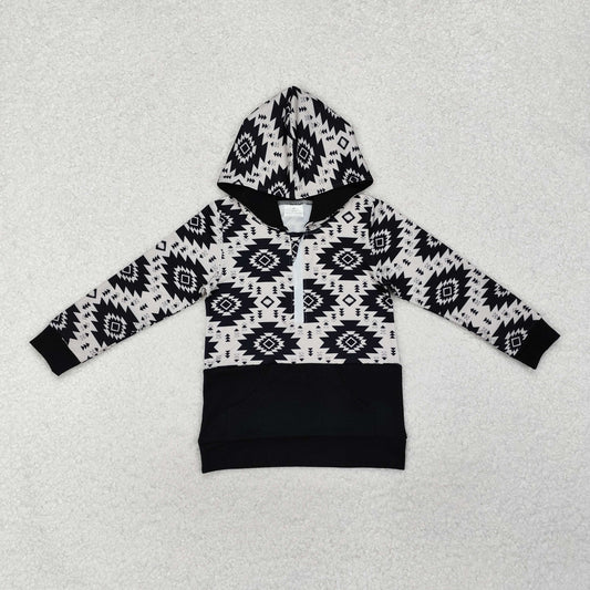BT0907 Western Aztec black pocket hoodie zipper long sleeve boys pullover