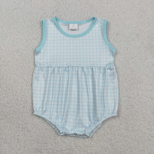 preorder SR3554 Blue Checkered Sleeveless Boys Romper