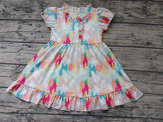 custom S cute watercolor colorful print  short sleeve girls dress