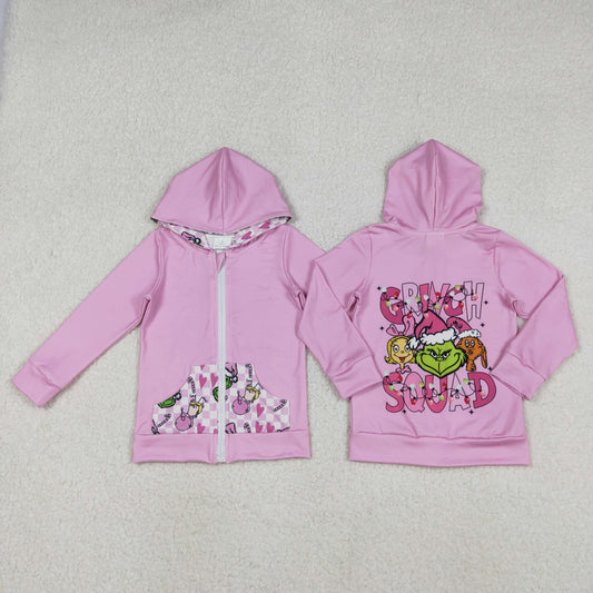 GT1142 Halloween green face squa hot pink hoodie long sleeve girls coat