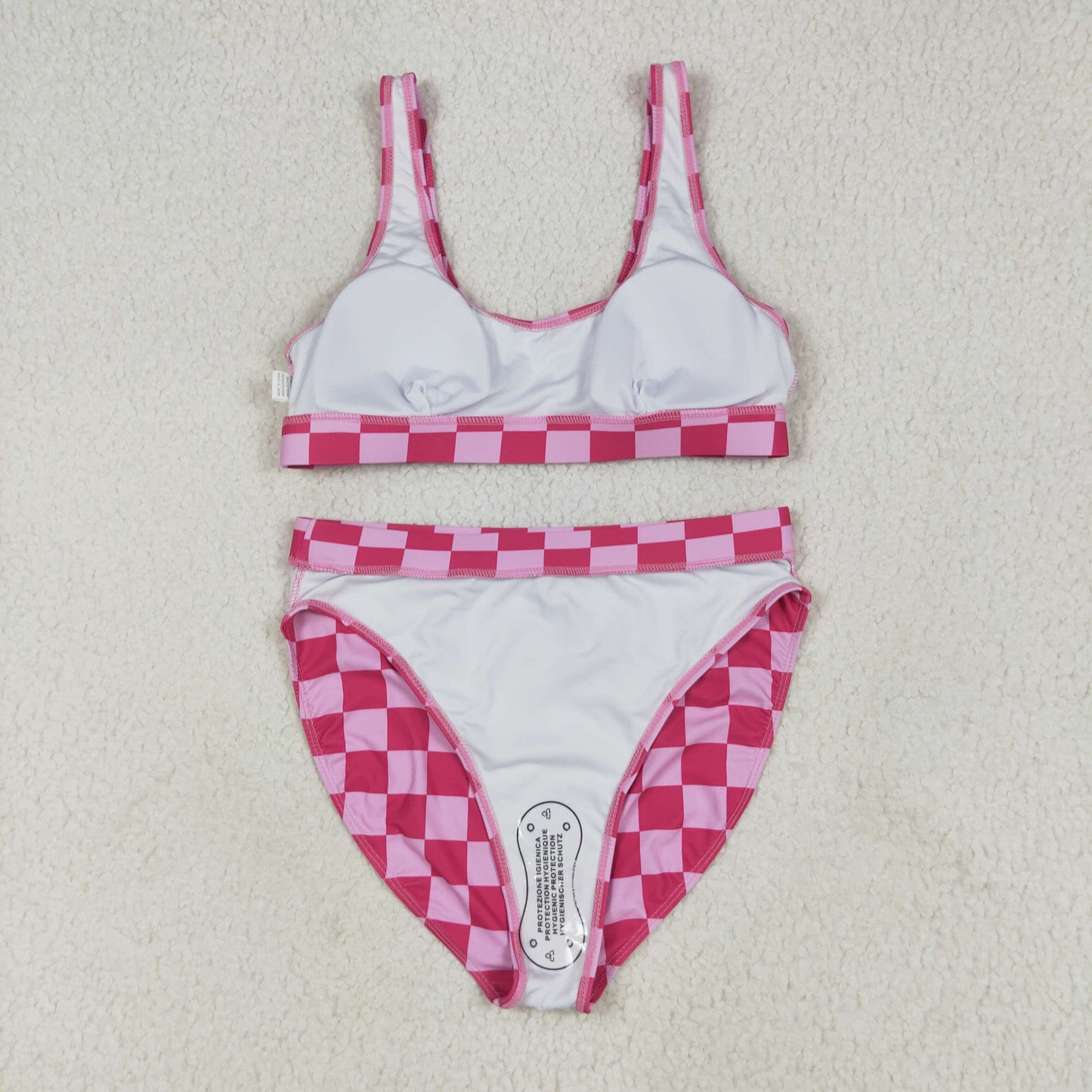 S0555 hot pink checkered adult women swimsuits