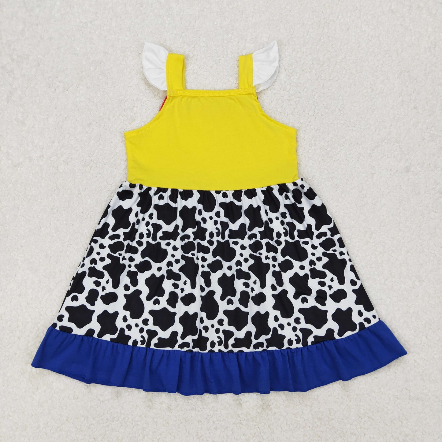 GSD1881 Cartoon Princess Yellow Cow Printing Flutter Sleeve Girls Dress