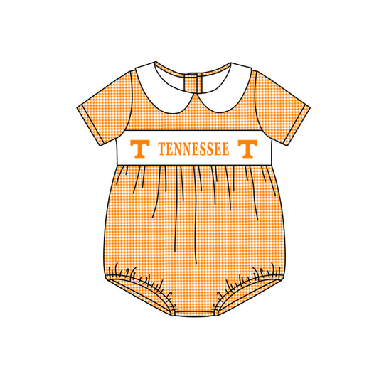 custom style football team orange checkered short sleeve girls romper 2