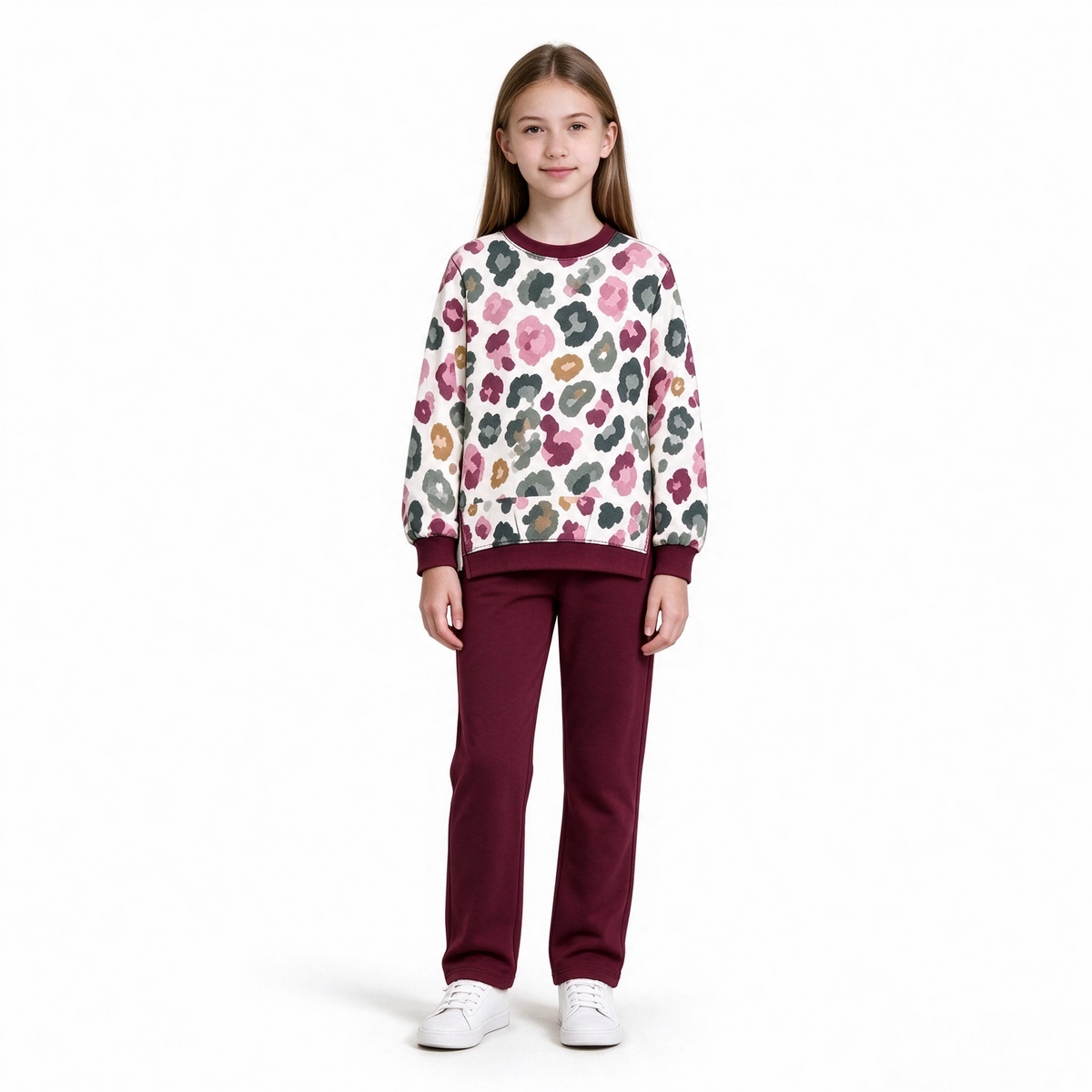 preorder GLP3991 Leopard Long Sleeve Maroon Pants Girls Set