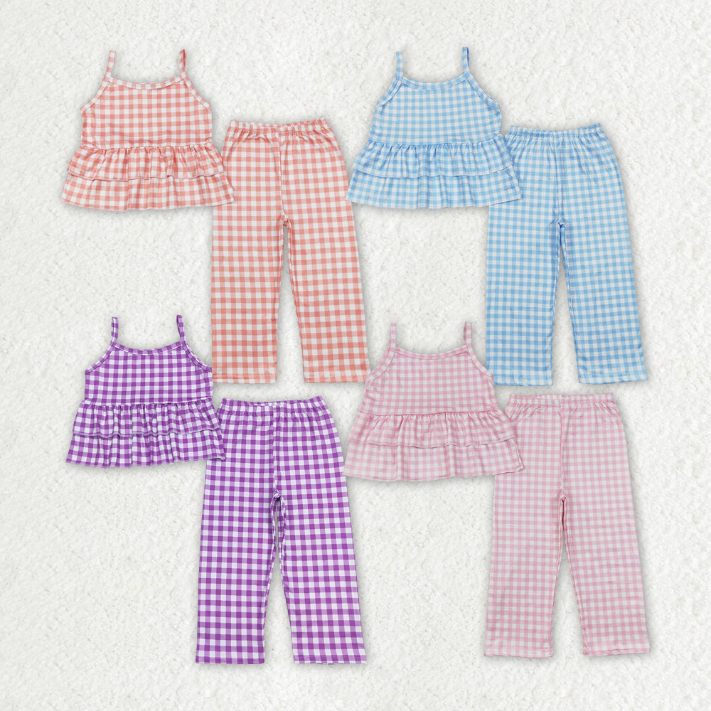 RTS checkered sleeveless pants girls set