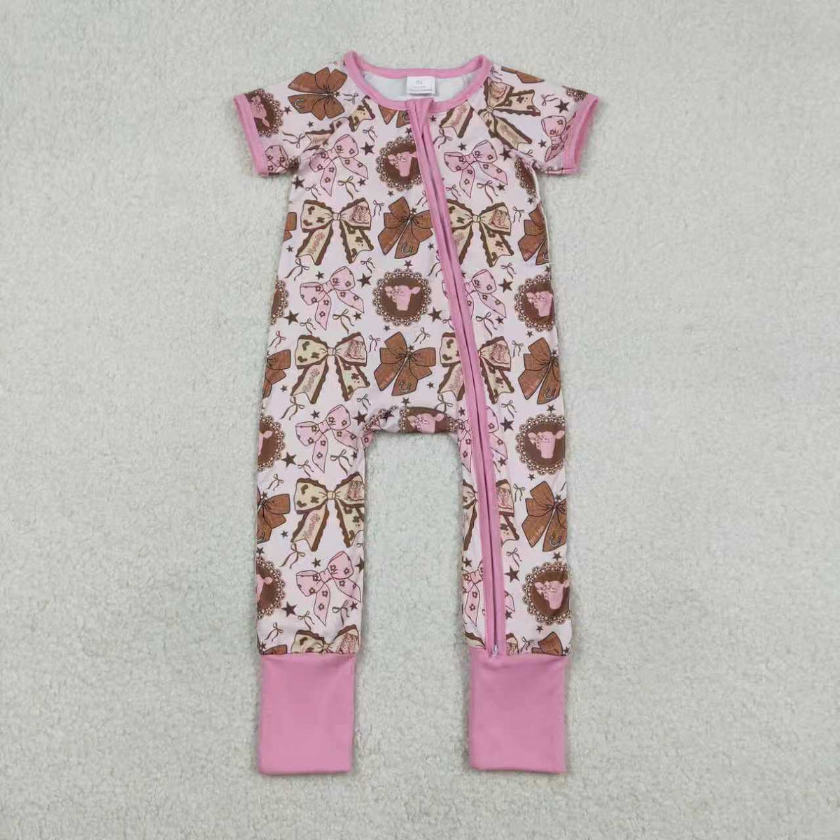 Western Pink Cow Bows Sibling Clothes RTS