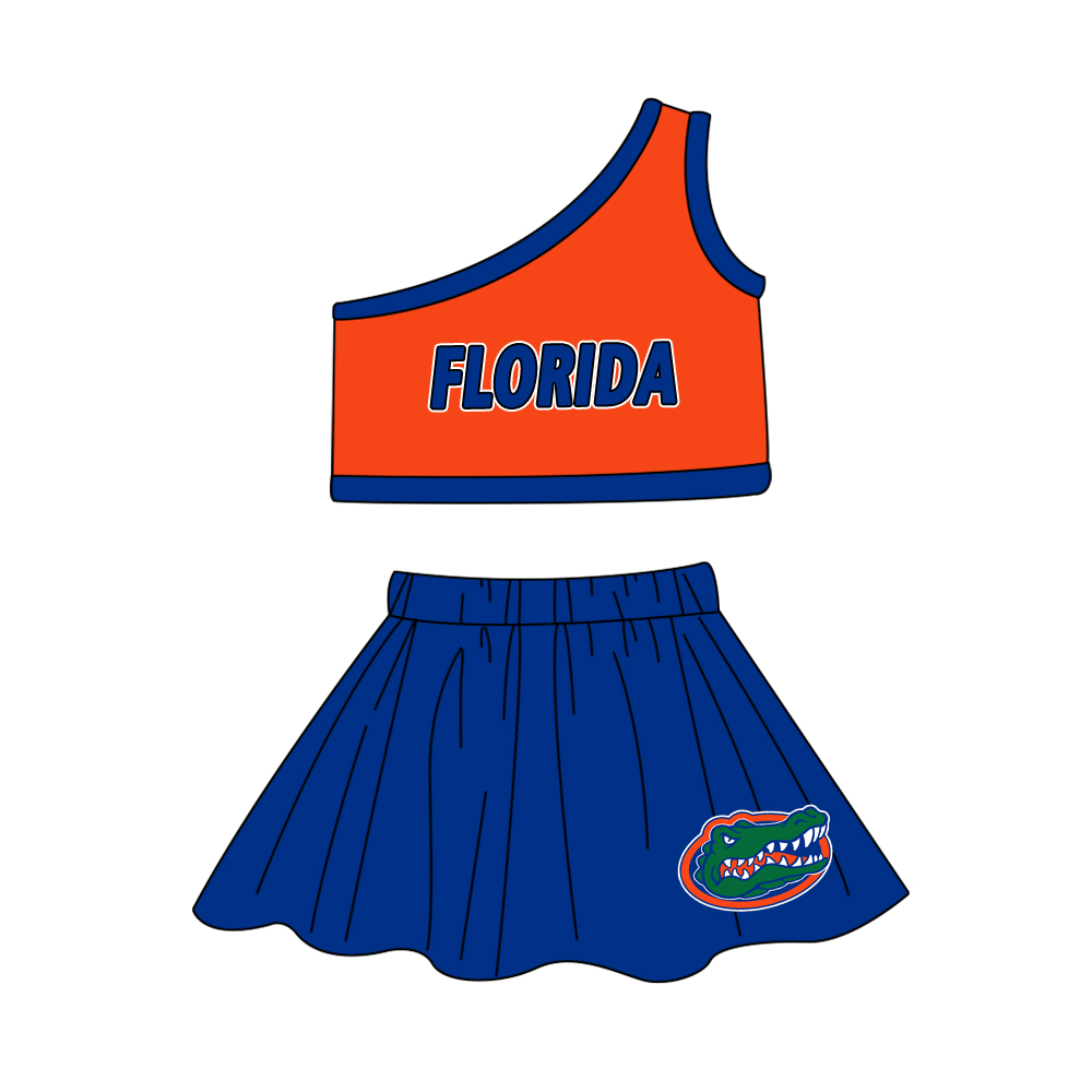 custom florida orange sleeveless blue skirt girls set