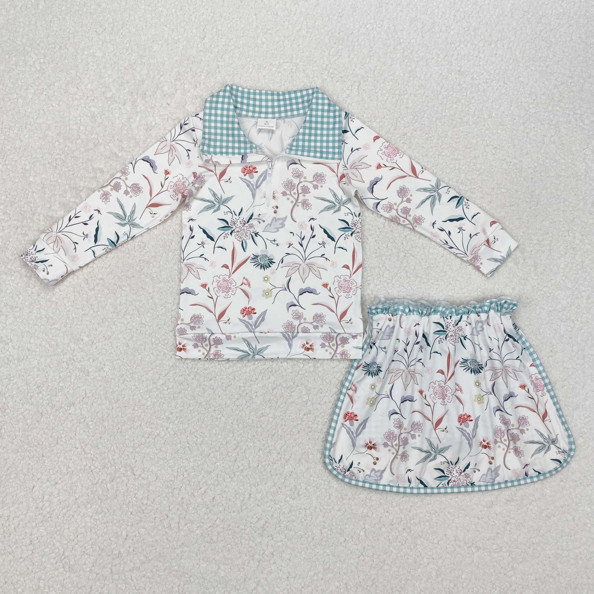 GLD0973 flowers checkered long sleeve skirt girls set