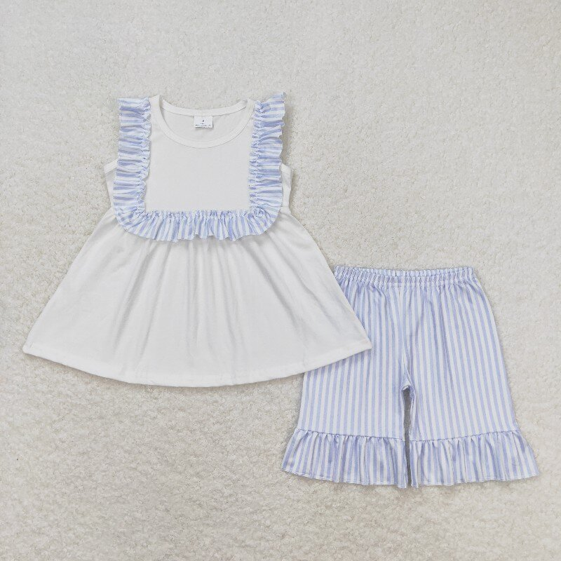 Summer blue striped RTS sibling clothes