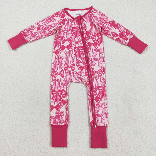 Custom moq 20 bamboo hot pink zipper long sleeve girls romper