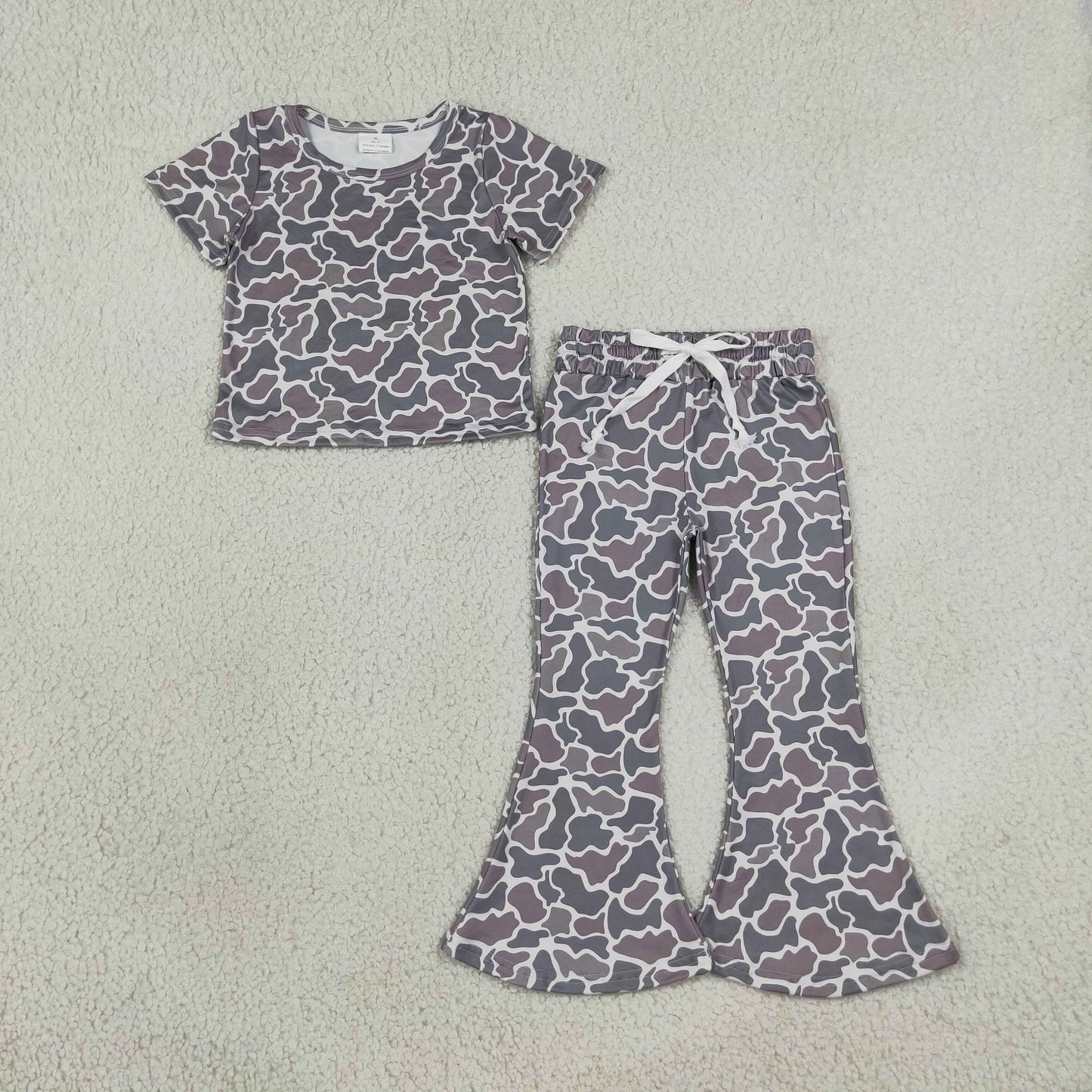 GSPO1889 Hunting Camo Grey Camo Short Sleeve Pants Girls Set
