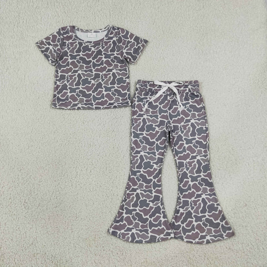 GSPO1889 Hunting Camo Grey Camo Short Sleeve Pants Girls Set
