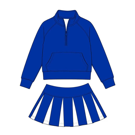 Custom Moq 3 Blue Zipper Long Sleeve Skorts Girls Set