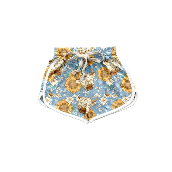 preorder SS0330 highland cow sunflowers girls shorts