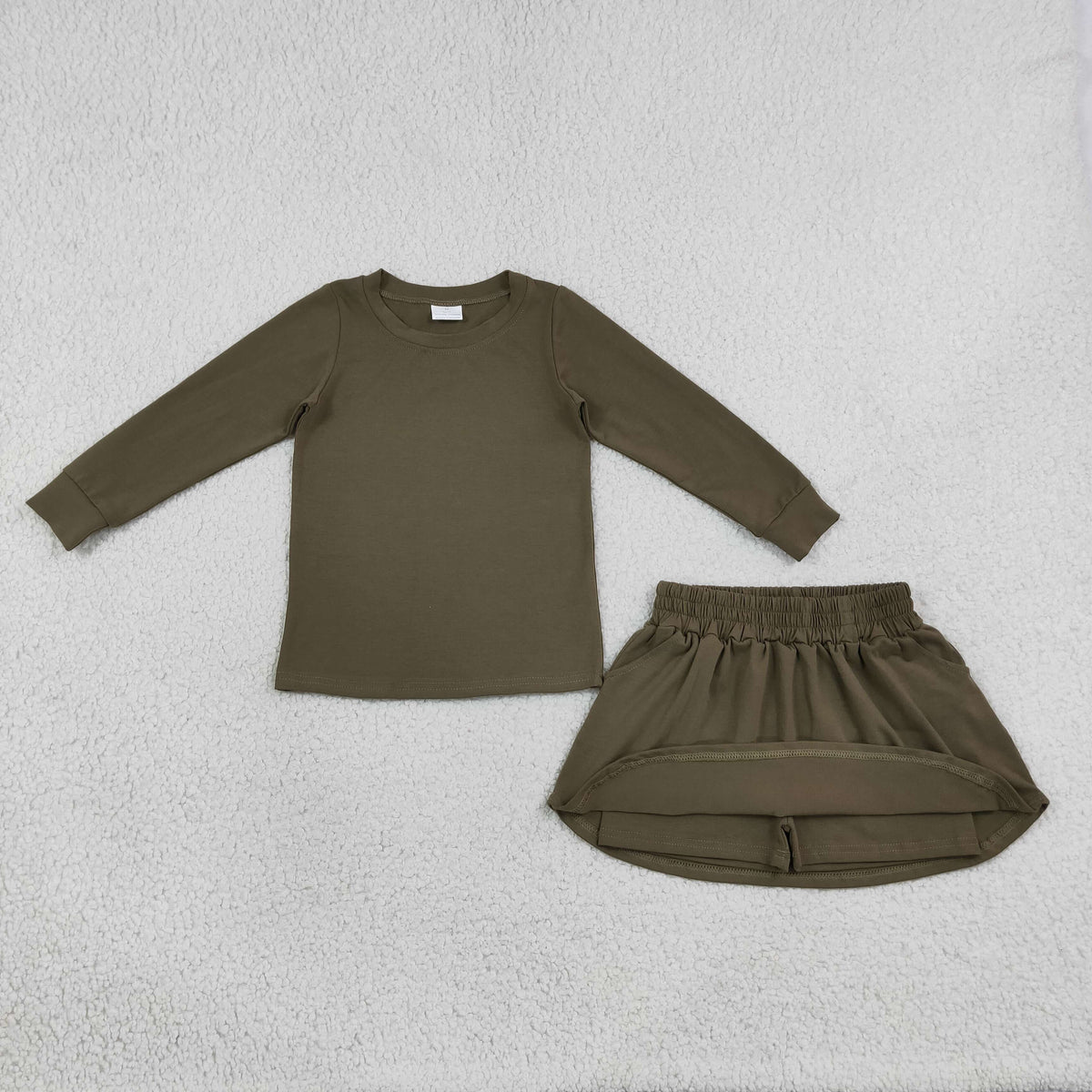GLD1698 Green Sweatshirt Long Sleeve Skorts Girls Set
