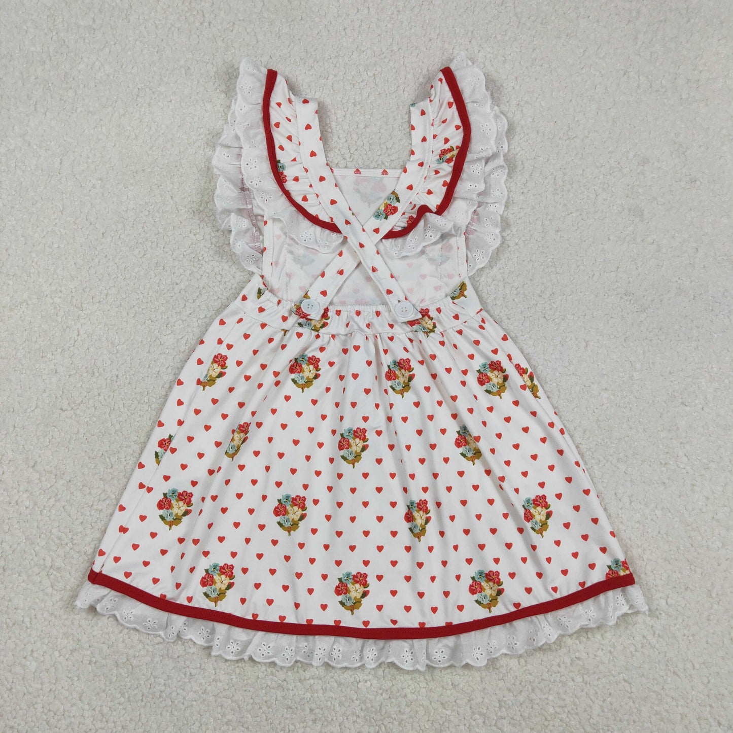 GSD2963 Valentine's Day heart flowers flutter sleeve girls dress