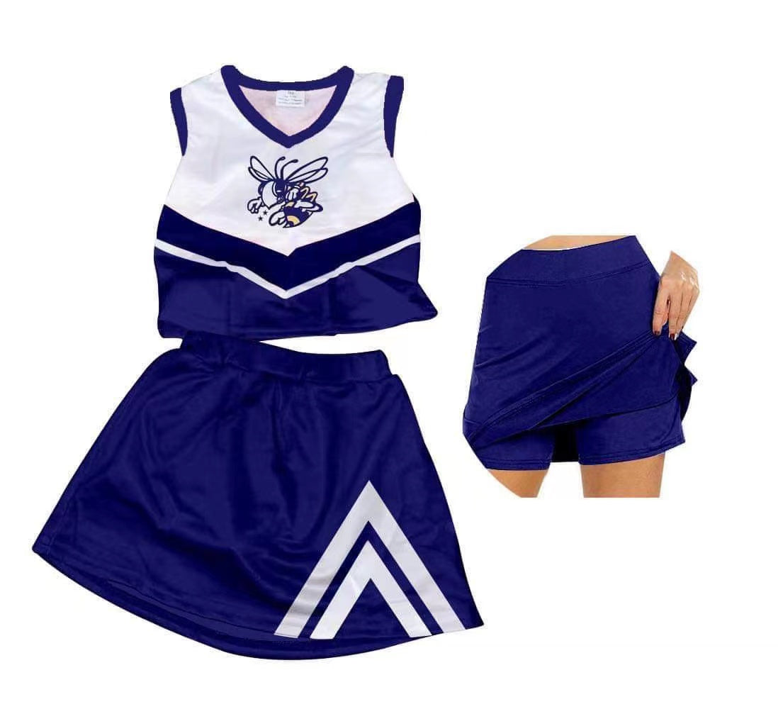 custom S 8.15 Dark blue sleeveless skirt girls set