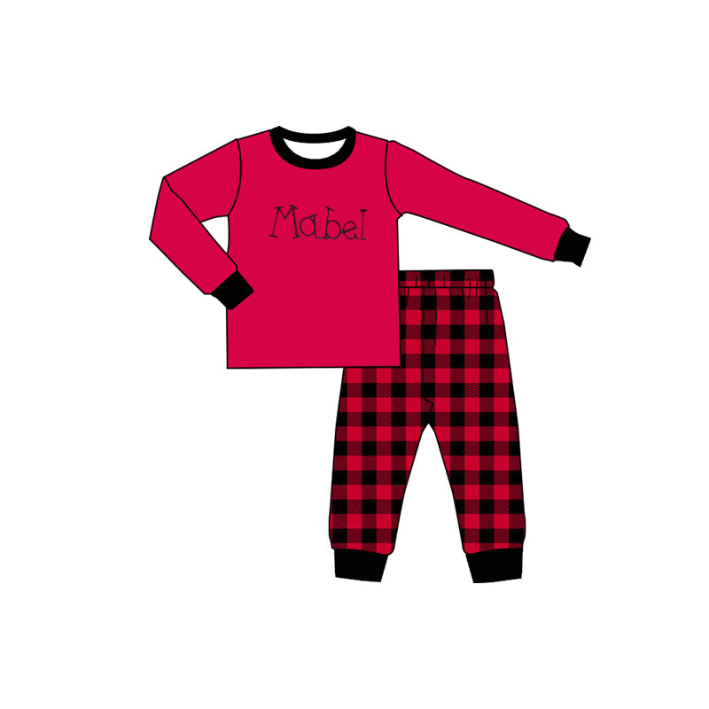 custom Red long sleeve black checkered pants boys pajamas