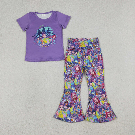 GSPO2272 Cartoon Hunter K Purple Short Sleeve Pants Girls Set