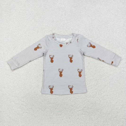 BT0854 hunting deer striped long sleeve boys top