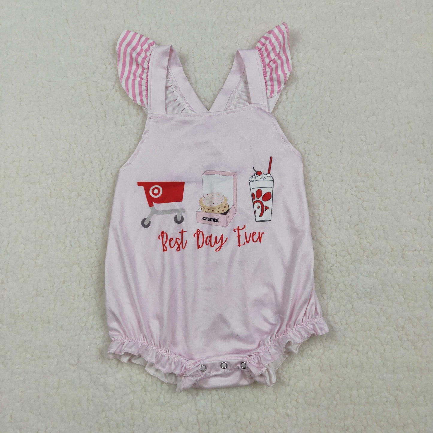 SR3780 Best Day Ever Pink Flutter Sleeve Girls Romper