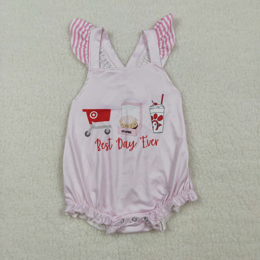 SR3780 Best Day Ever Pink Flutter Sleeve Girls Romper