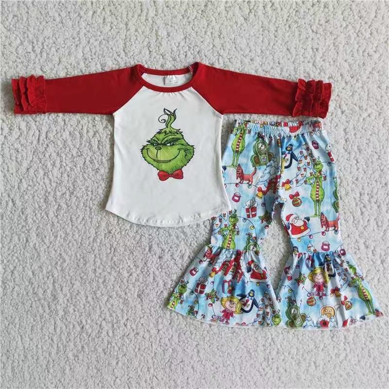 6 B4-17 Christmas Green Face Cartoon Kids Clothing