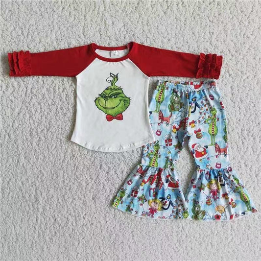 6 B4-17 Christmas Green Face Cartoon Kids Clothing
