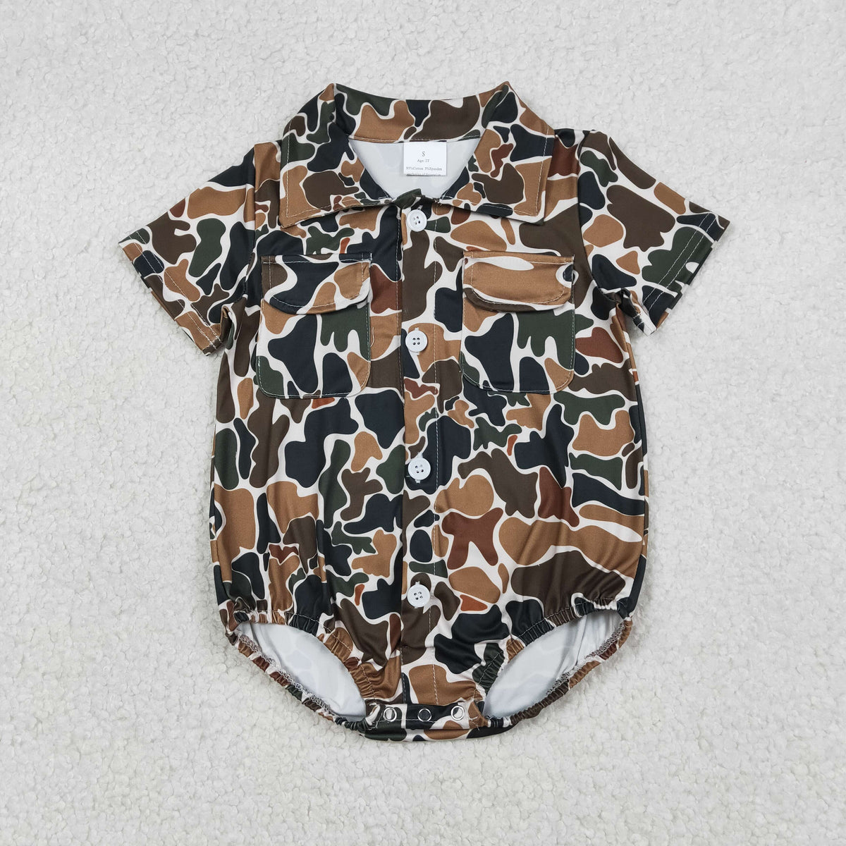 SR3656 Hunting Camo Pockets Short Sleeve Boys Romper