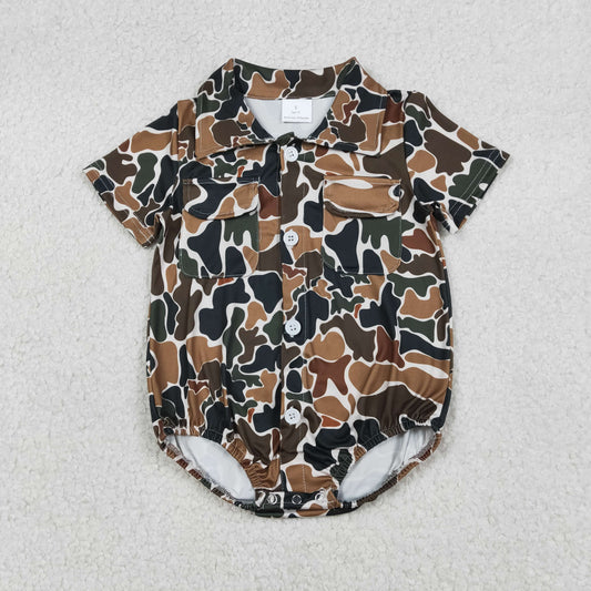 SR3656 Hunting Camo Pockets Short Sleeve Boys Romper