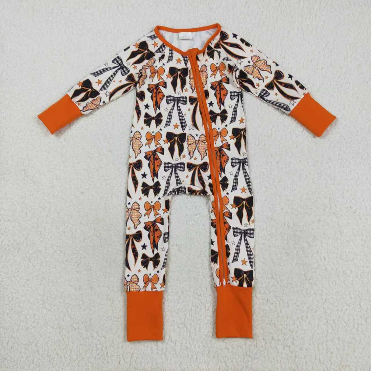 Halloween black orange bows romper/pajamas RTS Sibling Clothes