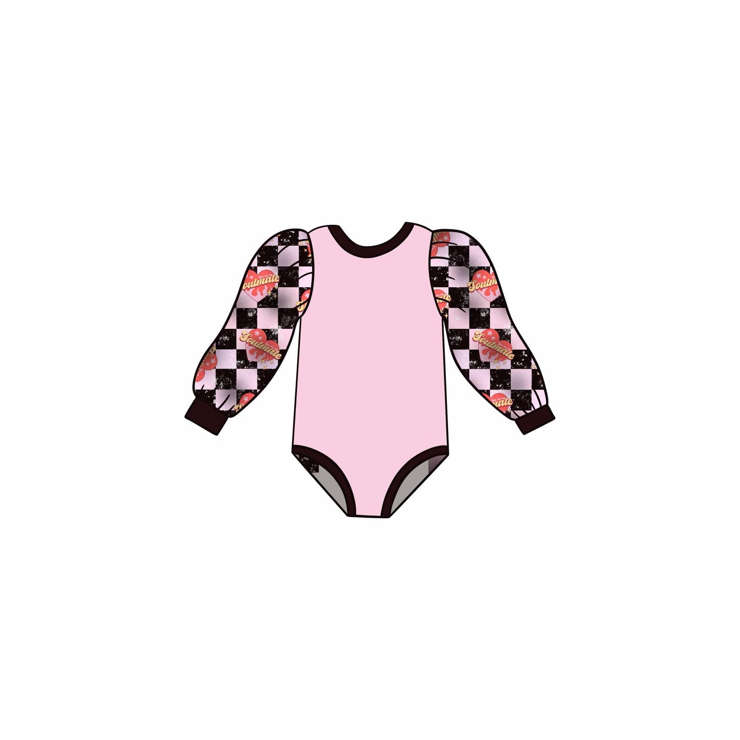 custom Valentine's Day heart checkered pink long sleeve girls romper