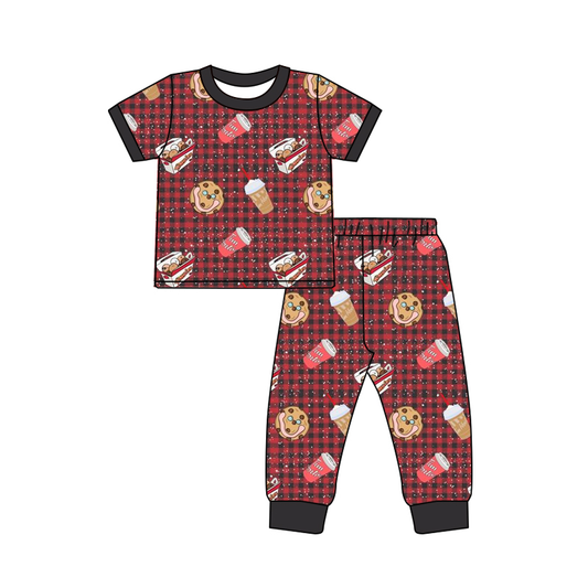 custom cookie hamburger red checkered short sleeve pants boys pajamas