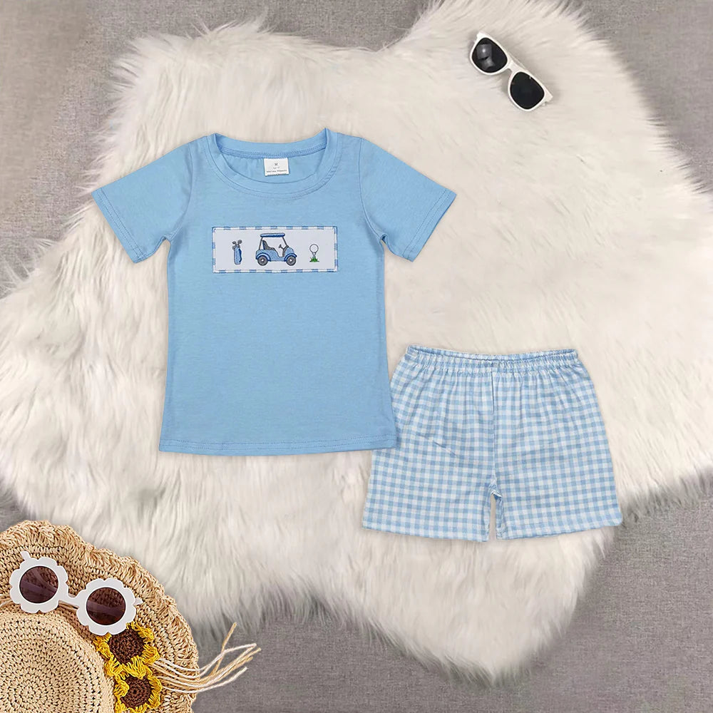 cartoon golf Summer girls/boys set Sibling Clothes RTS