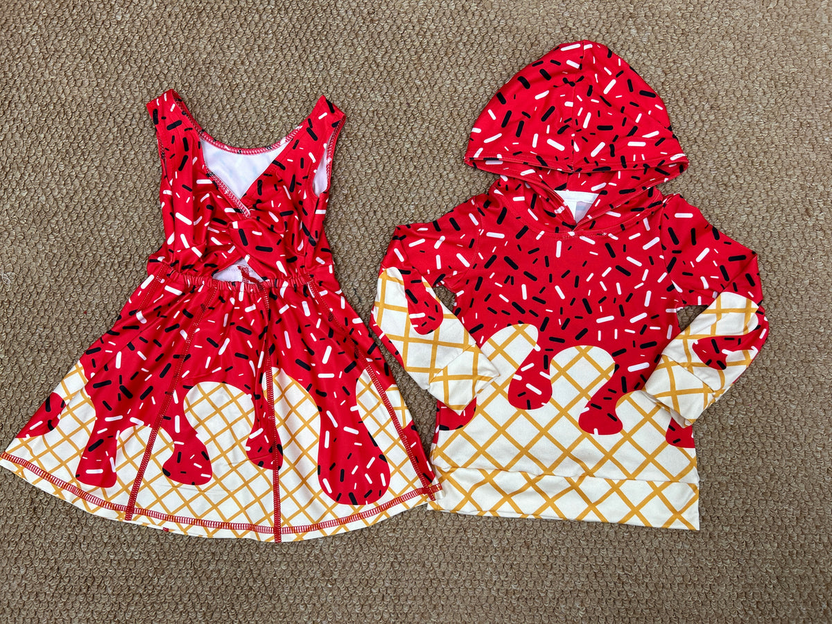 red ice hoodie top/yoga skorts dress RTS sibling clothes