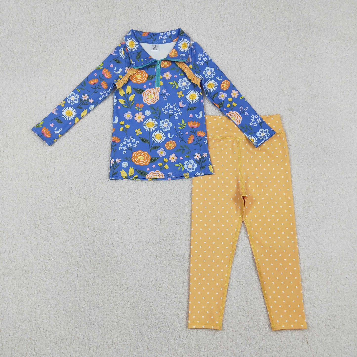 Yoga GLP2736 colorful flowers floral blue zipper long sleeve orange dot pants girls set