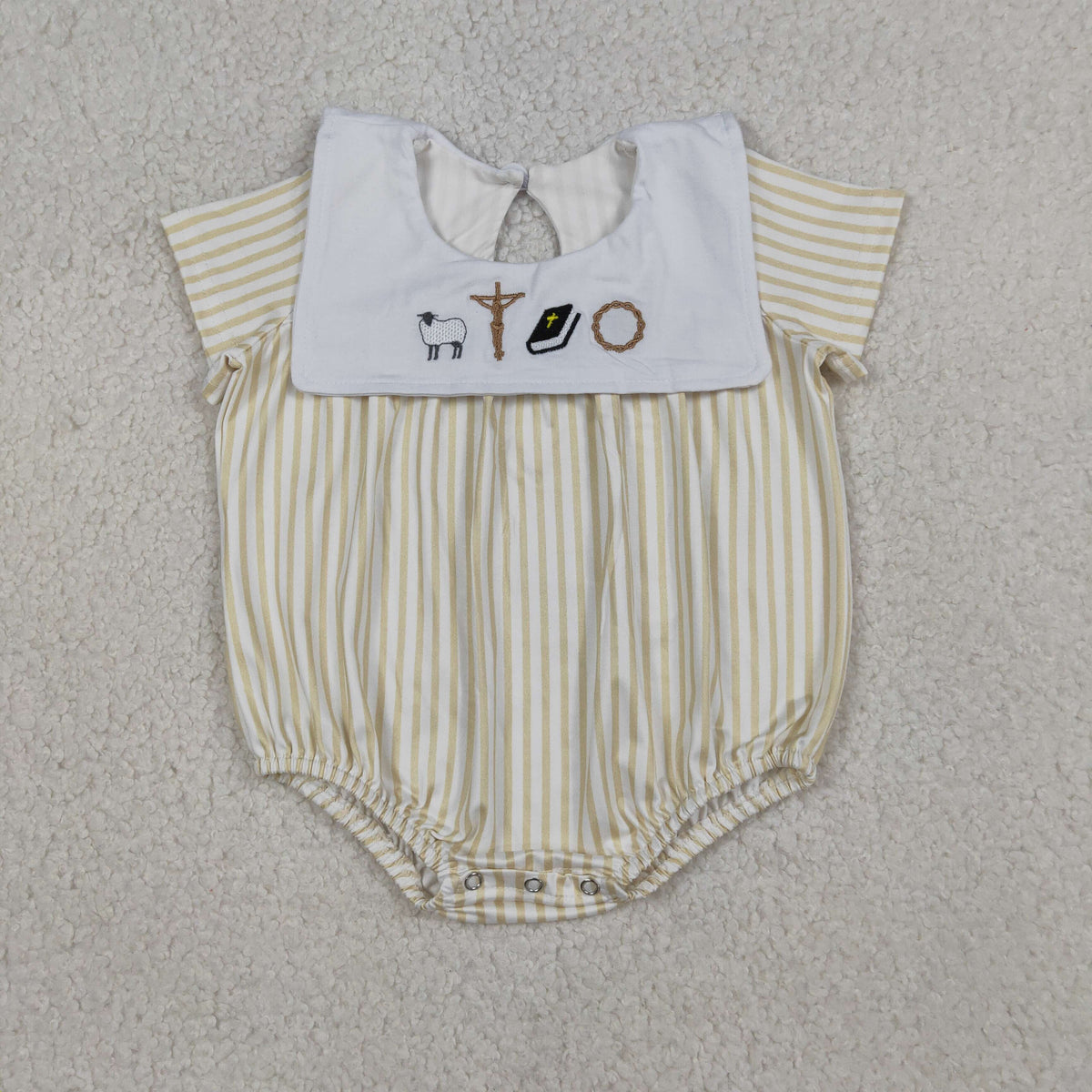 Embroidery SR3802 Easter Cross Sheep Short Sleeve Girls Romper