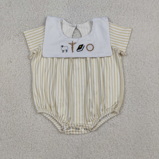 Embroidery SR3802 Easter Cross Sheep Short Sleeve Girls Romper